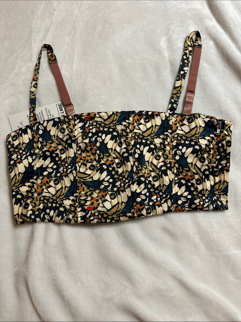 Wildfang Floral Print Cropped Bustier Top - Navy, Cream, Rusts - Picture 3 of 3